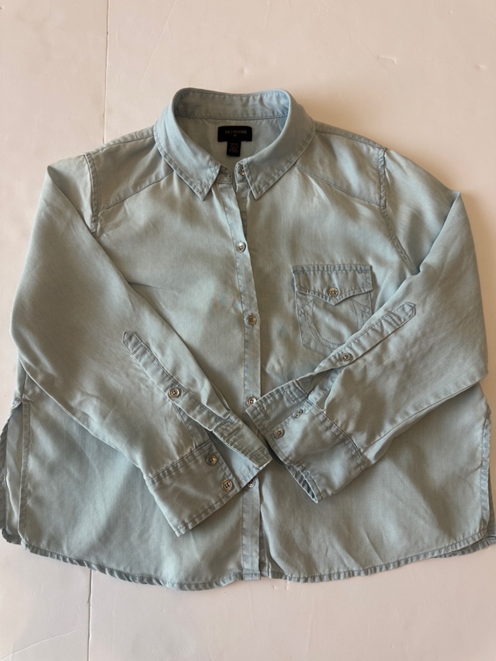 True Religion Women’s M Light Blue LS Cropped Shirt